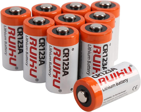CR123A Lithium Battery, 10 Pack 3V 1500mAh Lithium Manganese Dioxide (Li-MnO2) for Flashlight Alarm Sensors
