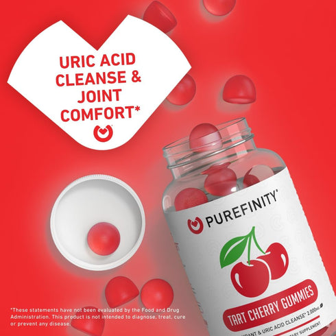 Tart Cherry Gummies for Uric Acid Flush, Joint Relief & Recovery, Non-GMO, Gluten Free, Vegan, 60 Count