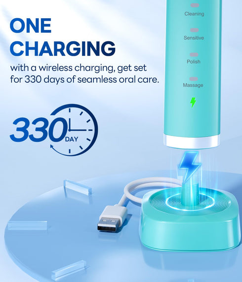 Bymore Electric Toothbrush for Adults, Travel Sonic Toothbrush with 8 Replacement Heads, Portable (Blue)