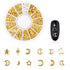 WOKOTO 6 Boxes Gold Nail Charms Studs, 3D Nail Art Jewelry Decoration Kit with Tweezers and Picker Pencil