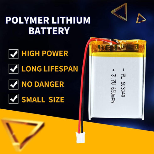 3.7V 650mAh 603040 Lipo Battery Rechargeable Lithium Polymer Ion Battery Pack with PH2.0mm JST Connector