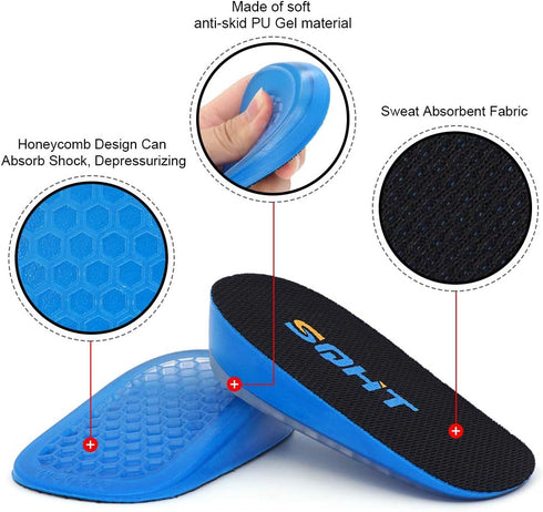 SQHT's Height Increase Insoles - Heel Shoe Lift Inserts for Men & Women, Cushion for Achilles Tendonitis (Large 1"