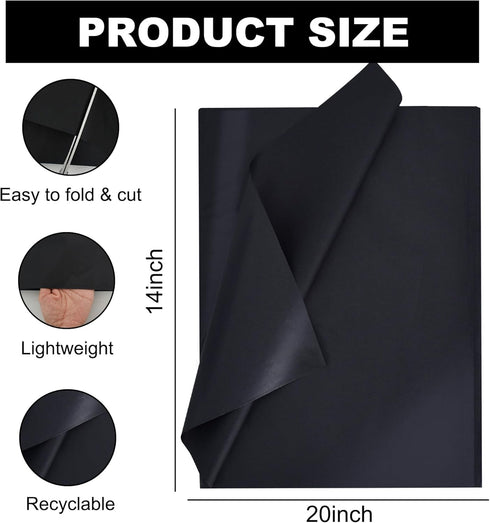 BEISHIDA 100 Sheets Black Tissue Paper,Black Wrapping Paper,Tissue Paper for Gift Bags,14"x20"Gift Wrap Tissue Paper Bulk for DIY Crafts Gift Wrapping Birthday Wedding Holiday,Tissue Paper Flowers
