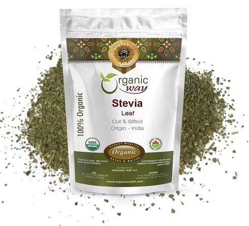 Organic Way Stevia Leaf Cut & Sifted, Kosher & USDA Certified Natural Sweetener, 100% Raw from India (1/2LBS)