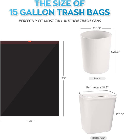 Ultra Strong 15 Gallon Drawstring Trash Bags, 102 Count Large Heavy Duty Thicken Plastic Tall Kitchen Garbage Bags