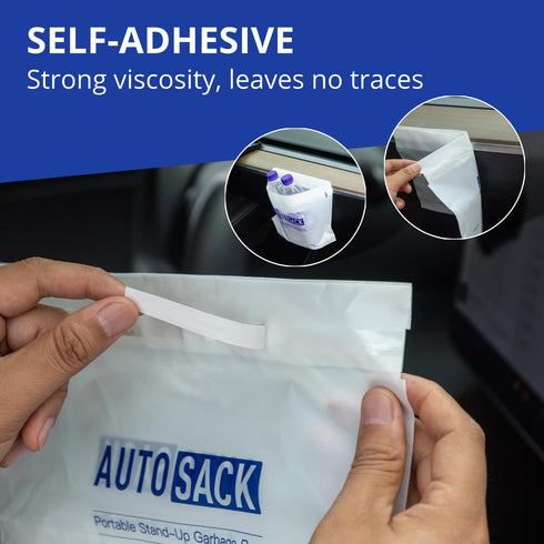 AUTOSACK 50 Bags Portable Car Trash Bags, Self-Adhesive Stand-up Disposable for Car, Kitchen, Office