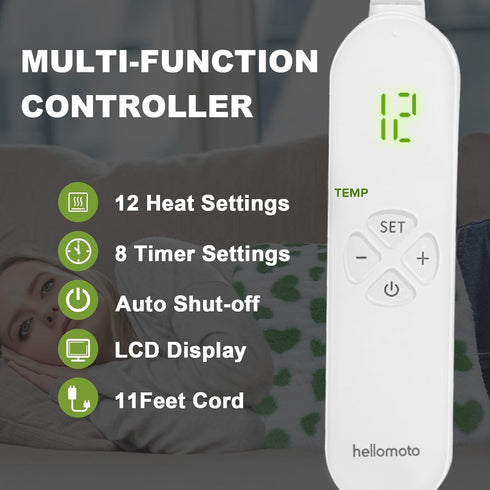 12" x 24" Heating Pad for Back Pain Relief, Electric Heating Pad with 12 Heat Settings, Machine Washable, Green