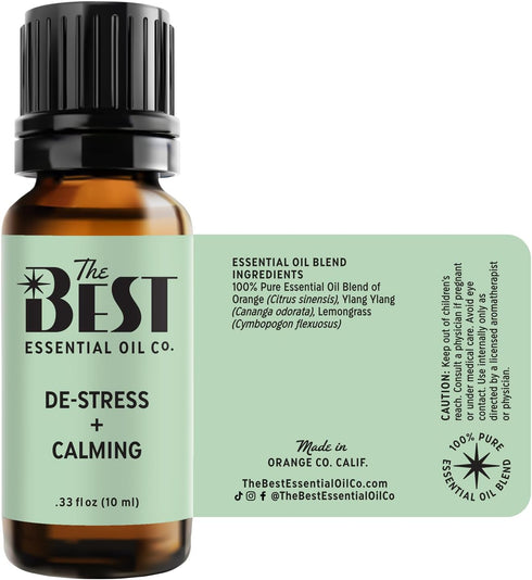 The Best De-Stress + Calming Essential Oil Blend - 100% Pure & Natural for Aromatherapy, Diffuser, Spa, 10 ml