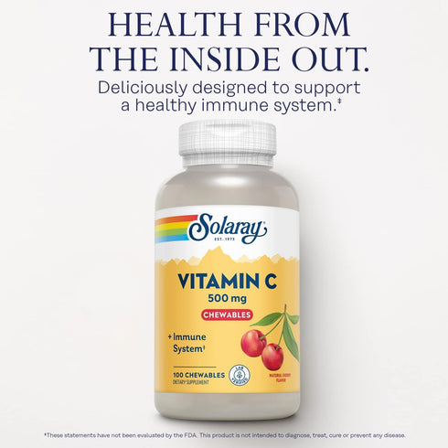 SOLARAY Chewable Vitamin C 500 mg, Natural Cherry Flavor, Immune Support Supplement