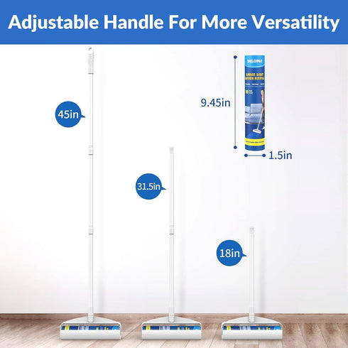 Large Lint Rollers for Carpet, DELOMO Sticky Rollers for Floor, 9.45 in with 3 Extendable Handle for Cleaning Carpets,