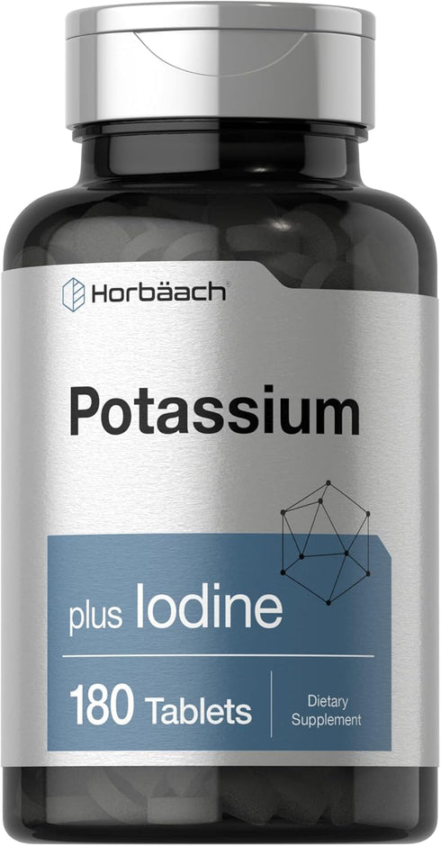 Horbaach Potassium Plus Iodine - 180 Vegetarian Tablets, Non-GMO & Gluten Free Supplement