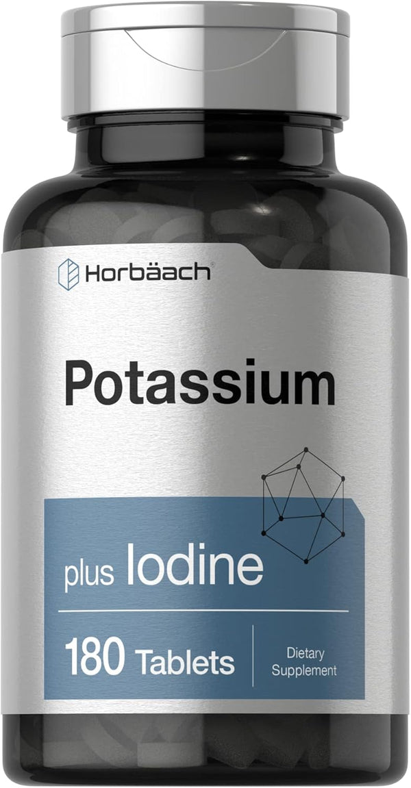Horbaach Potassium Plus Iodine - 180 Vegetarian Tablets, Non-GMO & Gluten Free Supplement
