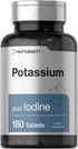 Horbaach Potassium Plus Iodine - 180 Vegetarian Tablets, Non-GMO & Gluten Free Supplement