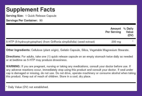 Piping Rock 5HTP 200mg Capsules, 90 Count, Hydroxytryptophan, Non-GMO, Gluten Free Supplement