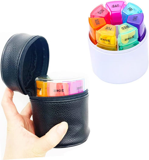 VALICLUD Medication Organizer Travel Pill Box Day Weekly Sections Portable Medicine Holder Pu Bag for Daily Use Outdoor