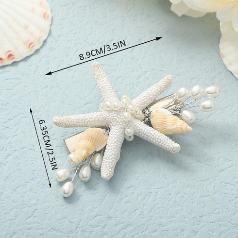 Yean Starfish Wedding Hair Clip Silver Beach Bridal Hair Accessories Pearl SeaShell Hair Piece for Women and Girls