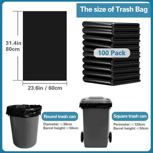 PetsHome 13 Gallon Trash Bags, 100 Count, Extra Thick Leak Proof Kitchen Rubbish Bags for Home, Office, School, Black