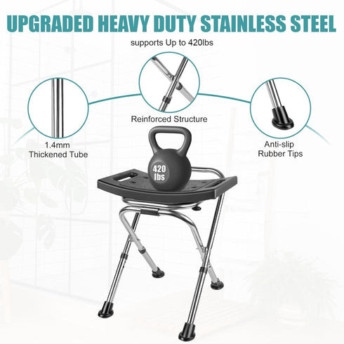 GardEasy with,400lbs Height Adjustable Folding Shower Chair Seat, Stainless Steel Small Shower Chair for Inside Shower