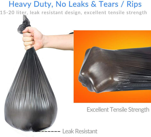 Jaoul Trash Bags 4 Gallon - Small Garbage Bags, Strong & Unscented for Kitchen, Bathroom, Office, Black, 60 Counts