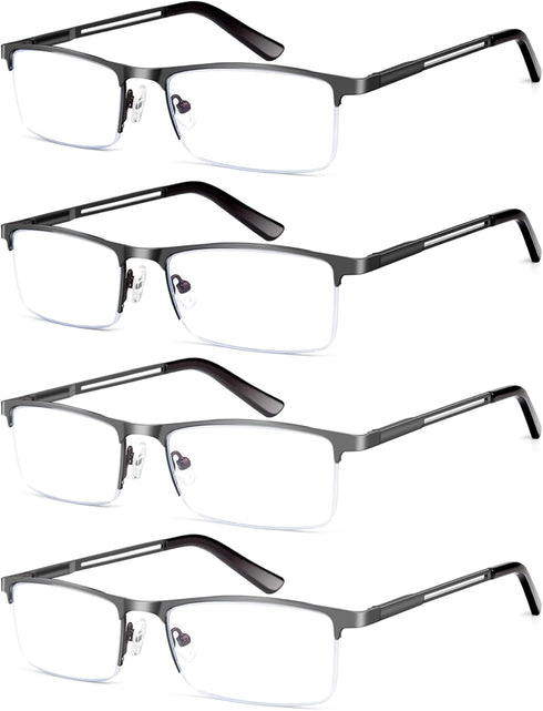 HIGHLIKE Blue Light Reading Glasses for Men, Metal Half Frame Readers Spring