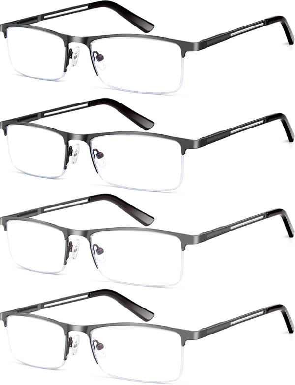 HIGHLIKE Blue Light Reading Glasses for Men, Metal Half Frame Readers Spring