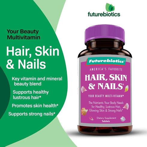 Futurebiotics Hair, Skin & Nails Beauty MultiVitamin with Biotin, 180 Tablets for Healthy Hair and Nail Support