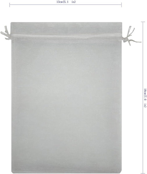 Ankirol 100pcs Sheer Organza Favor Bags, 5x7'' for Wedding Gift Bags, Samples Display Drawstring Pouches, White