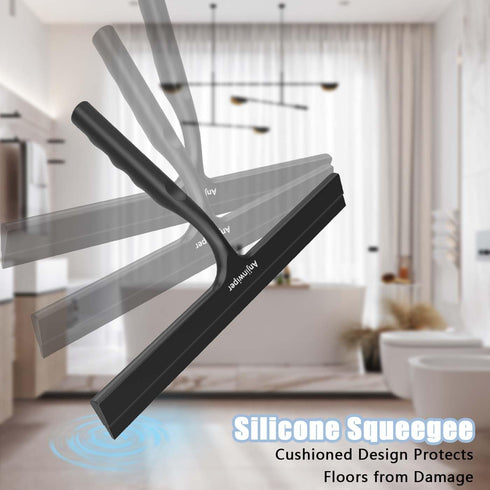 Wall(10 inch-Black) Household Squeegee for Shower Glass Doors, Silicone Shower Squeegee with Adhesive Hook, Bathroom