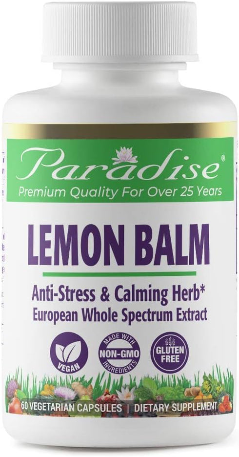 Paradise Herbs Lemon Balm Extract, Super Potent, Ultra Pure, Vegan, Non-GMO, Gluten Free, 60 Vegetarian Capsules