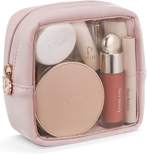 Pocmimut Mini Makeup Bag, Clear Cute Travel Makeup Pouch, Car Essentials Organizer for Women - Pink