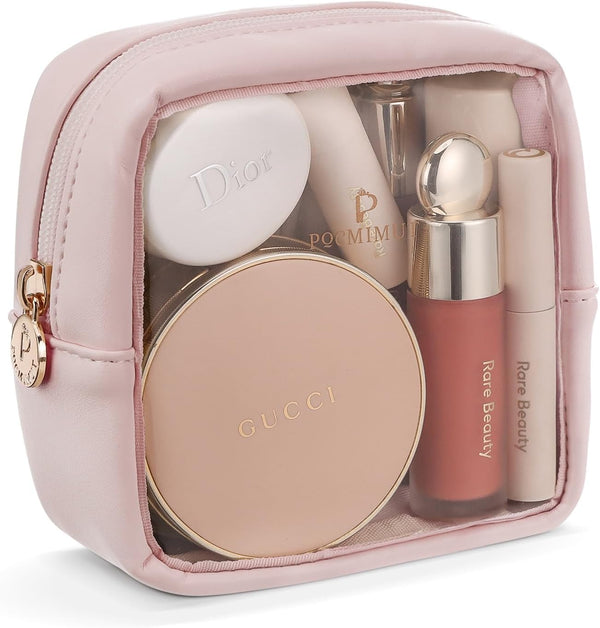Pocmimut Mini Makeup Bag, Clear Cute Travel Makeup Pouch, Car Essentials Organizer for Women - Pink