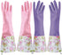 KINGFINGER 2 Pairs Reusable Dishwashing Gloves, PVC Waterproof Long Cuff Household Cleaning Gloves, Large