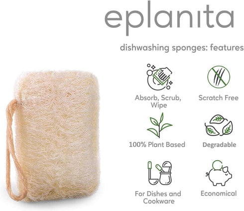Natural Dishwashing Sponges (Pack of 12), Kitchen Eco Scrub Scourer, Natural Loofah Plant, Biodegradable and Zero Waste by eplanita