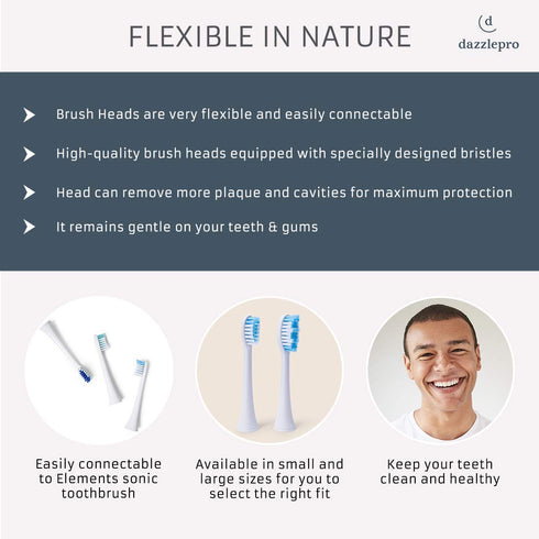 Elements Toothbrush Heads, Compatible with Elements Sonic Toothbrush, Small Firm Bristles, Pack of 3