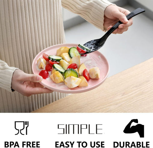 9 Inch Disposable Plastic Spoons - 60 Count Heavy Duty Serving Utensils, Food Safe, BPA Free, Black