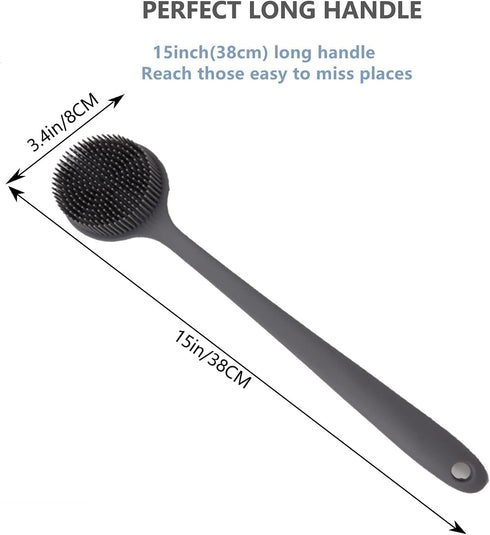 Long Handle Silicone Body Scrubber, Shower Exfoliator Back Scrubber