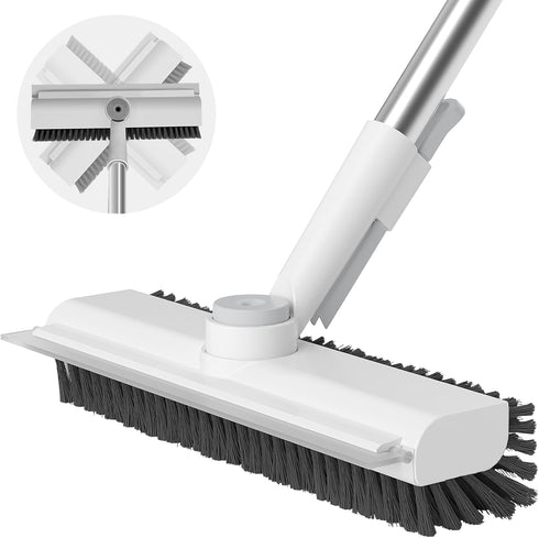 Floor Scrub Brush with Long Handle, 3 in 1 Heavy-Duty Stiff Bristle Scrubber Brush for Cleaning Shower, Bathroom,