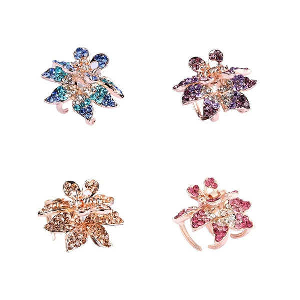 Ruihfas 4Pcs Fashion Crystal Leaf Mini Bangs Clips - Small Rhinestone Hair Claws for Women Girls