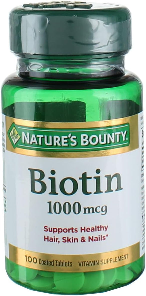 Nature's Bounty Biotin 1000 mcg Vitamin Supplement Tablets, 100 ea (Pack of 2)
