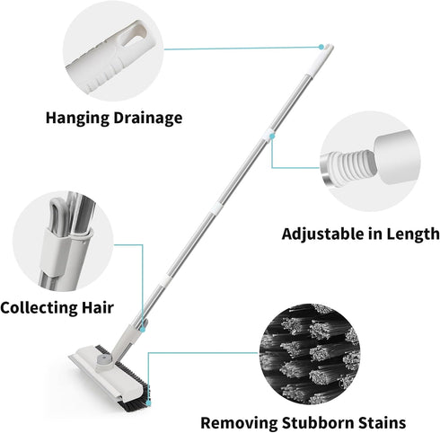 Floor Scrub Brush with Long Handle, 3 in 1 Heavy-Duty Stiff Bristle Scrubber Brush for Cleaning Shower, Bathroom,