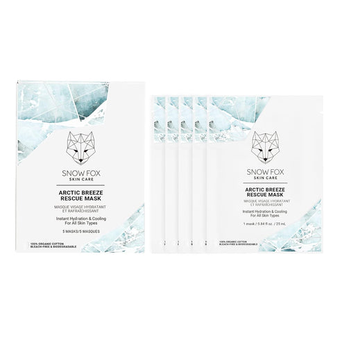 Snow Fox Skincare Arctic Breeze Rescue Mask - Peppermint Oil, Aloe Vera, Seaweed Extract | 5 Pack Organic Cotton
