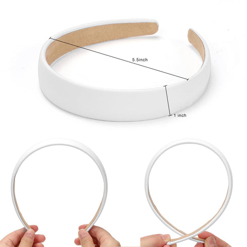 WantGor 1 Inch Wide Padded PU Leather Headband, Cute Fashion Hair Bands for Women, Holiday DIY Hair Accessories (White)