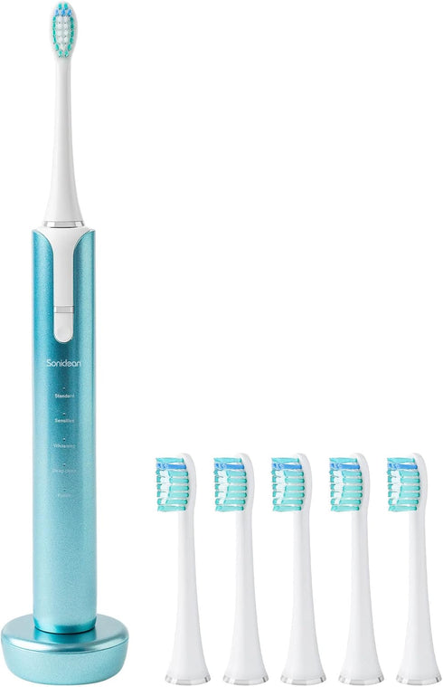 Soniclean Lux Sonic Toothbrush for Adults, Rechargeable with 6 Toothbrush Heads, Automatic Toothbrush, Aqua