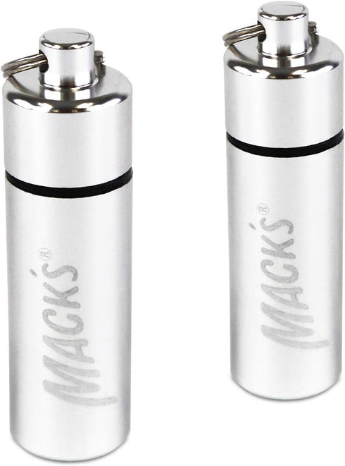 Mack's Keychain Carrying Case, Aluminum Waterproof Ear Plugs Holder – 2 Pack (Silver)