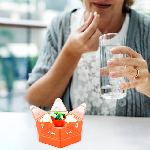 Pill Organizer, Weekly & Daily Pill Container, Small Pill Box for 1 Time a Day, Travel Pill Holder, 7 Day (Orange)
