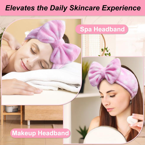 Shintop Women Fashion Soft Carol Fleece Bowknot Makeup Cosmetic Shower Elastic Hair Band, Pink Polka Dots