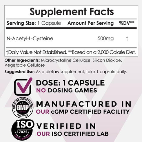 Nootropics Depot N-Acetyl L-Cysteine Capsules, 500mg, 180 Count, Supports Healthy Liver Function