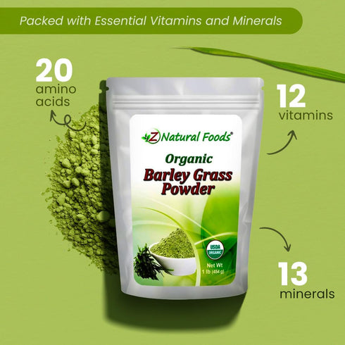 Organic Barley Grass Powder, Antioxidant-Rich Energy Booster, 100% Natural Superfood, Vegan, Gluten Free, Non-GMO, 1 Lb