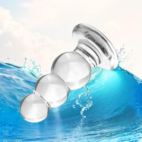 Transparent Anal Beads Butt Plug Adult Toys Masturbators Sex Tools with Safety Bottom, Glass Anal Plug Dildo