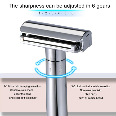 Double Blade Safety Razor Adjustable Razors Single Blade Razor includes 10 Razor Blades and 1Razor Stand Durable,Suitable for Both Men and Women (silvery)